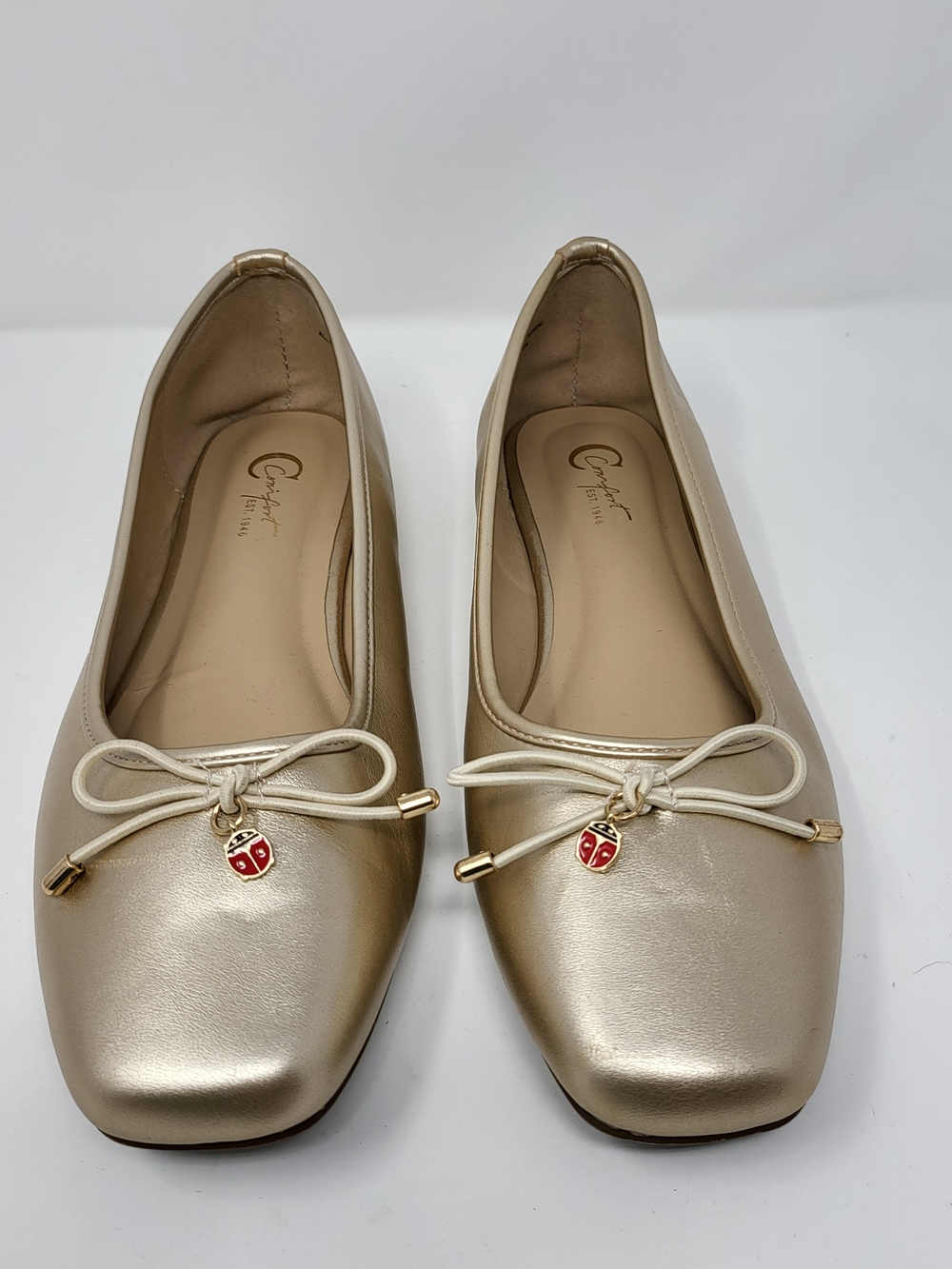 comfort plus by Predictions Metallic Gold Ballet Flats with Bow